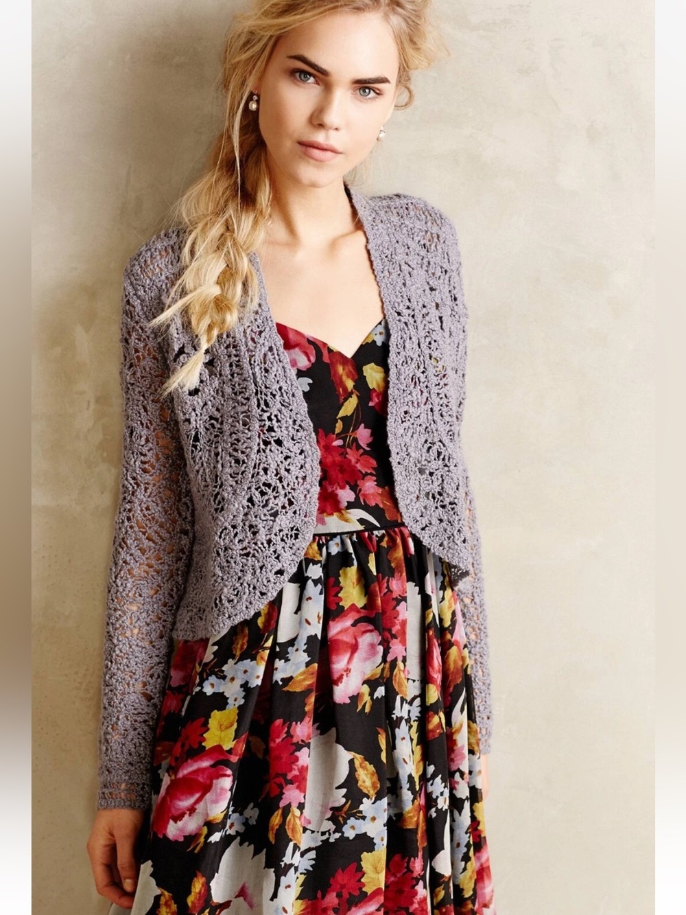 Anthropologie Angel of the North Odense Crochet Topper Cardigan NWT Silver S